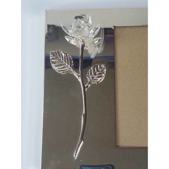 silver mirrored picture frame crystal rose fits a 4X6 Picture - Picture 3 of 8